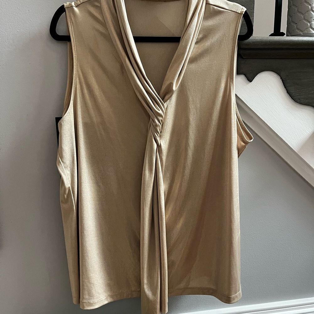Premise Woman Soft Gold Lame Sleeveless Front Twist Blouse sz 2X